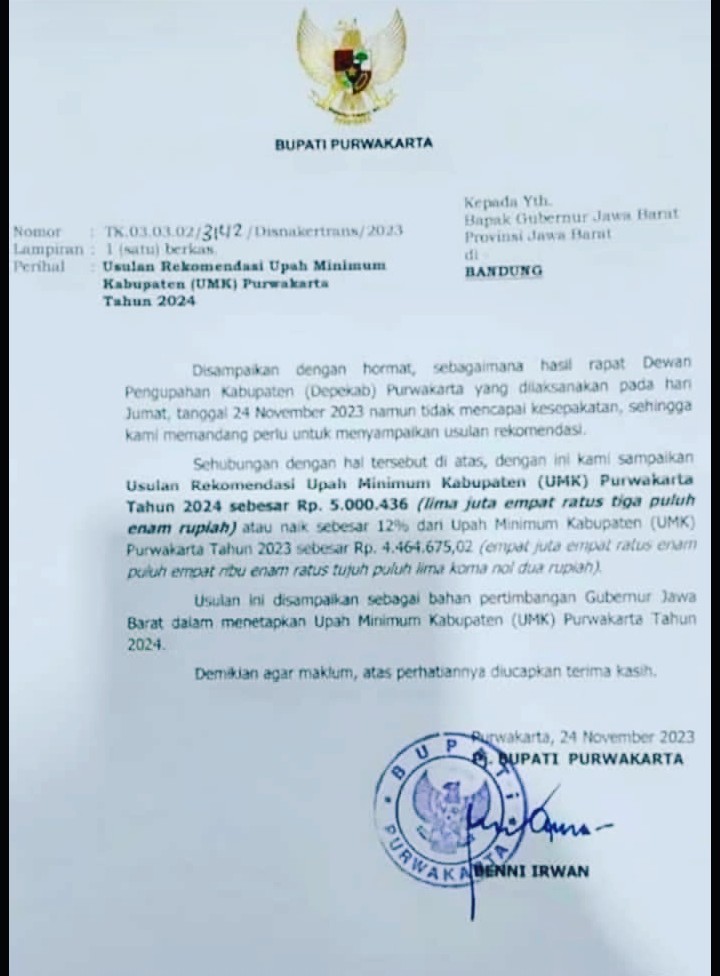 Pj Bupati Rekomendasikan Umk Purwakarta Naik Sebesar 12 Persen Untuk